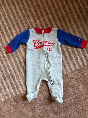 Champion Gray, Blue & Red Footed Baby One-Piece